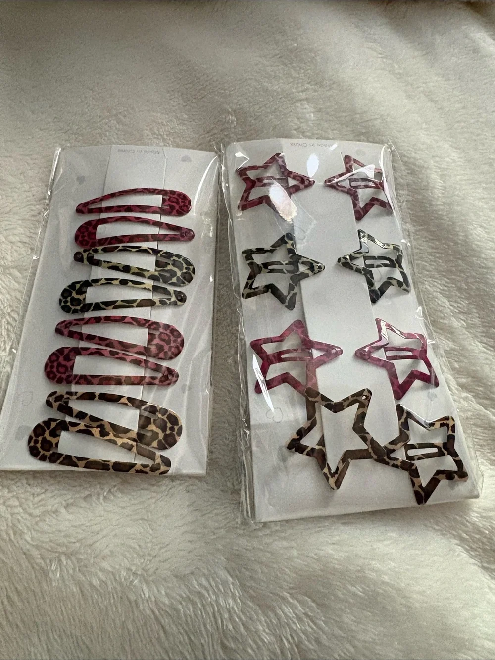 Leopard Print Star & Snap Hair Clip Set - Pink & Brown